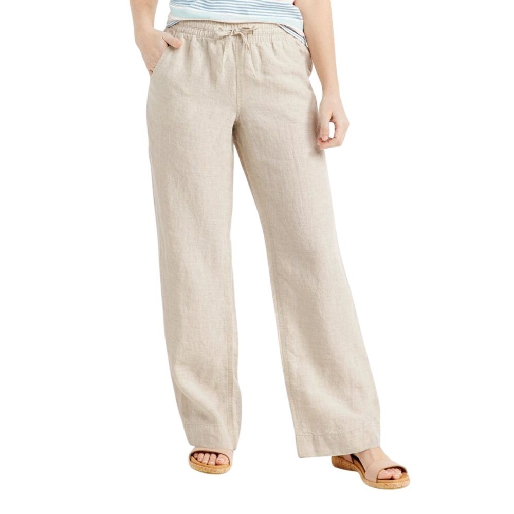 LL Bean Premium Washable Linen Pull On Pants Women 20 Beige Breezy Resort Summer